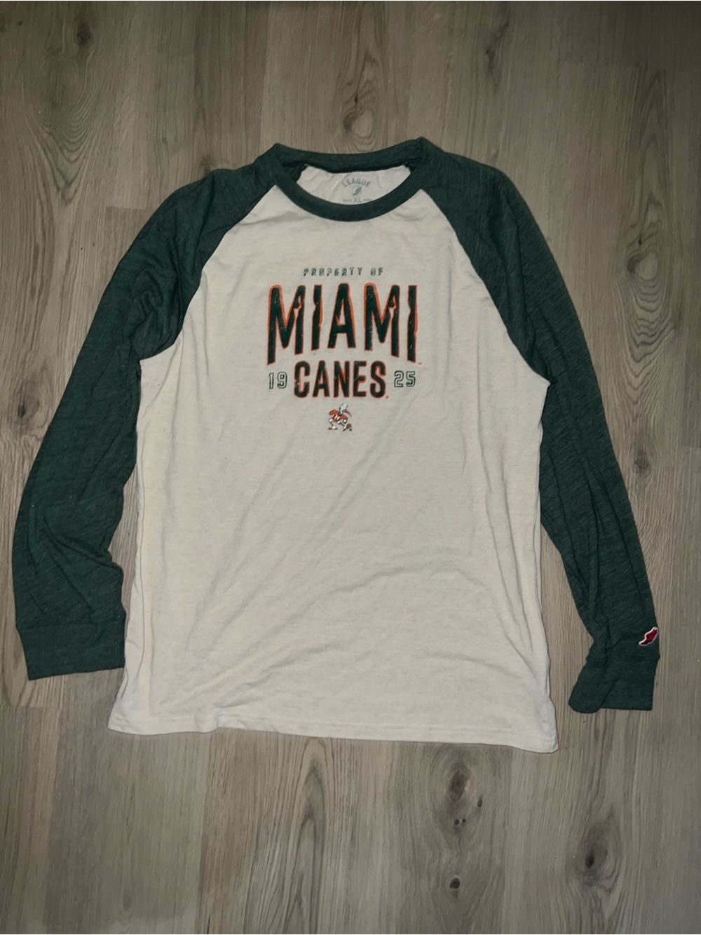 League Miami Canes Long Sleeve Tee – Green & Tan (XL)